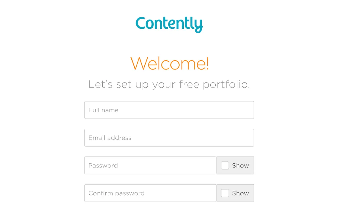 Sign up form on Contently.com to make a free portfolio.