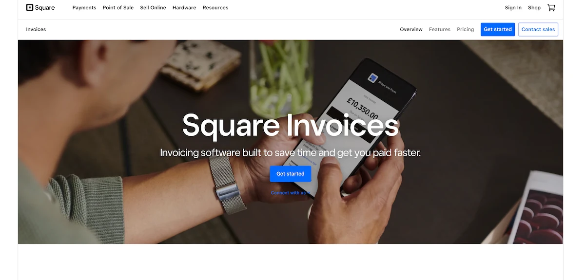 Square invoices home page.