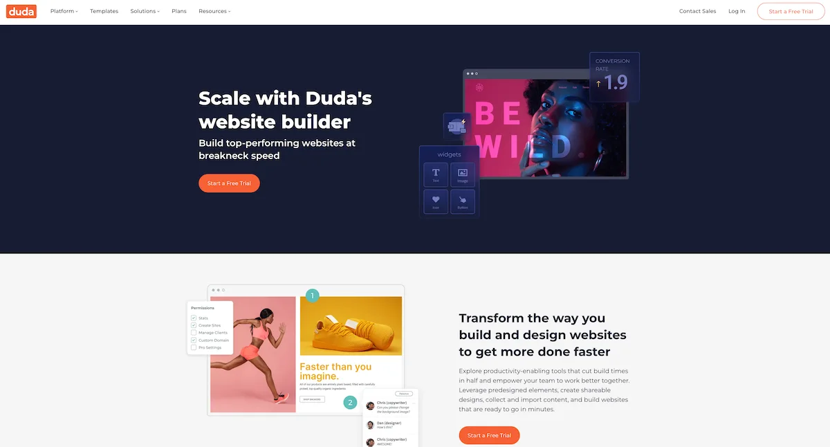 Duda website builder home page.