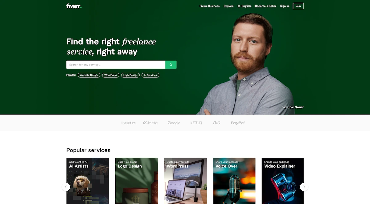 Fiverr home page.