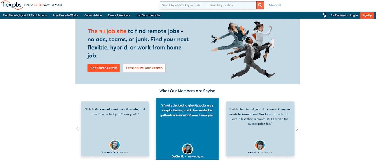 FlexJobs home page.