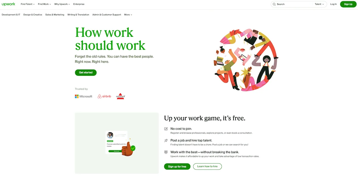 Upwork home page.